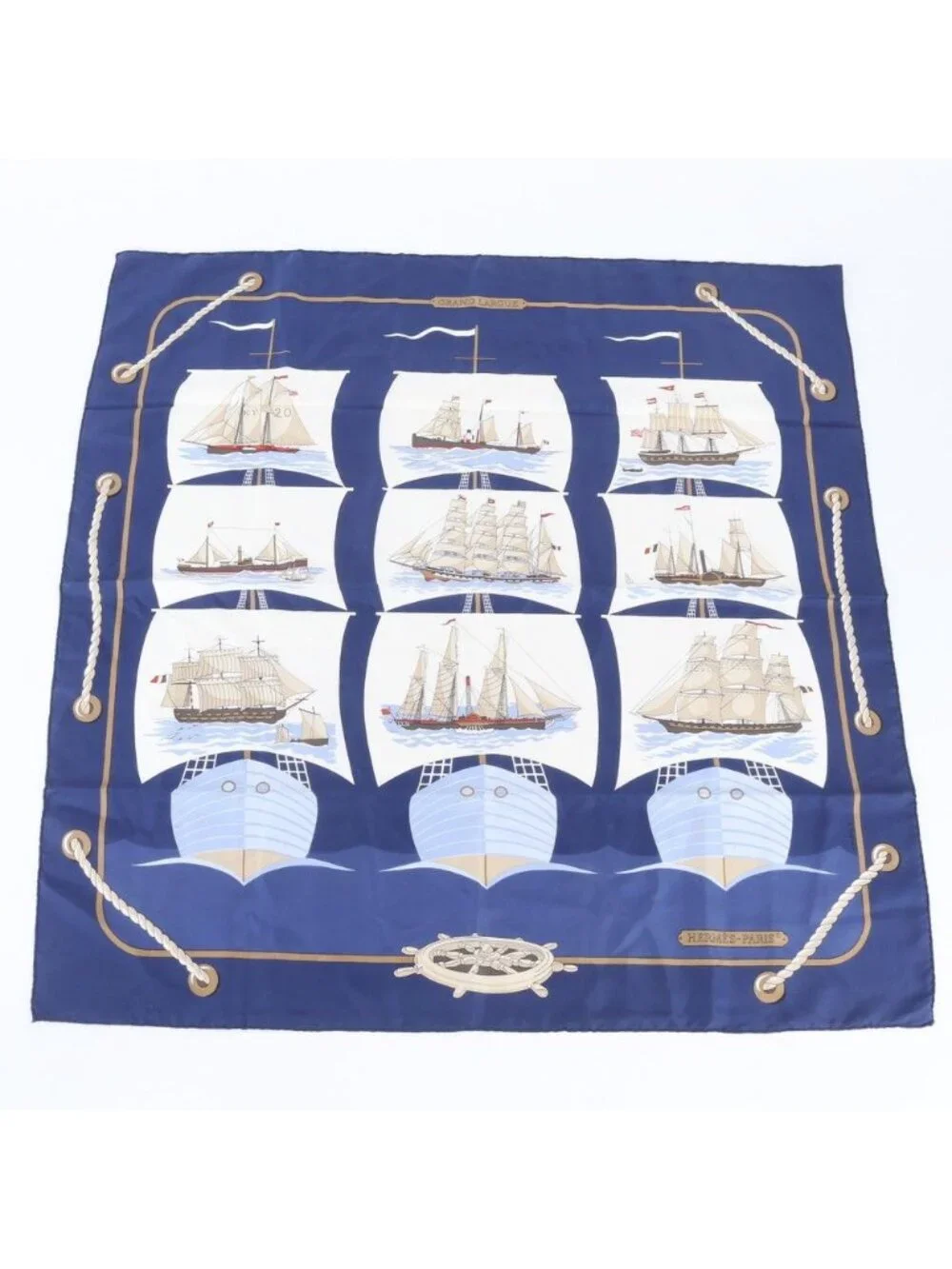 Hermes Carre 90 Grand Large Ship Silk 100% Scarf